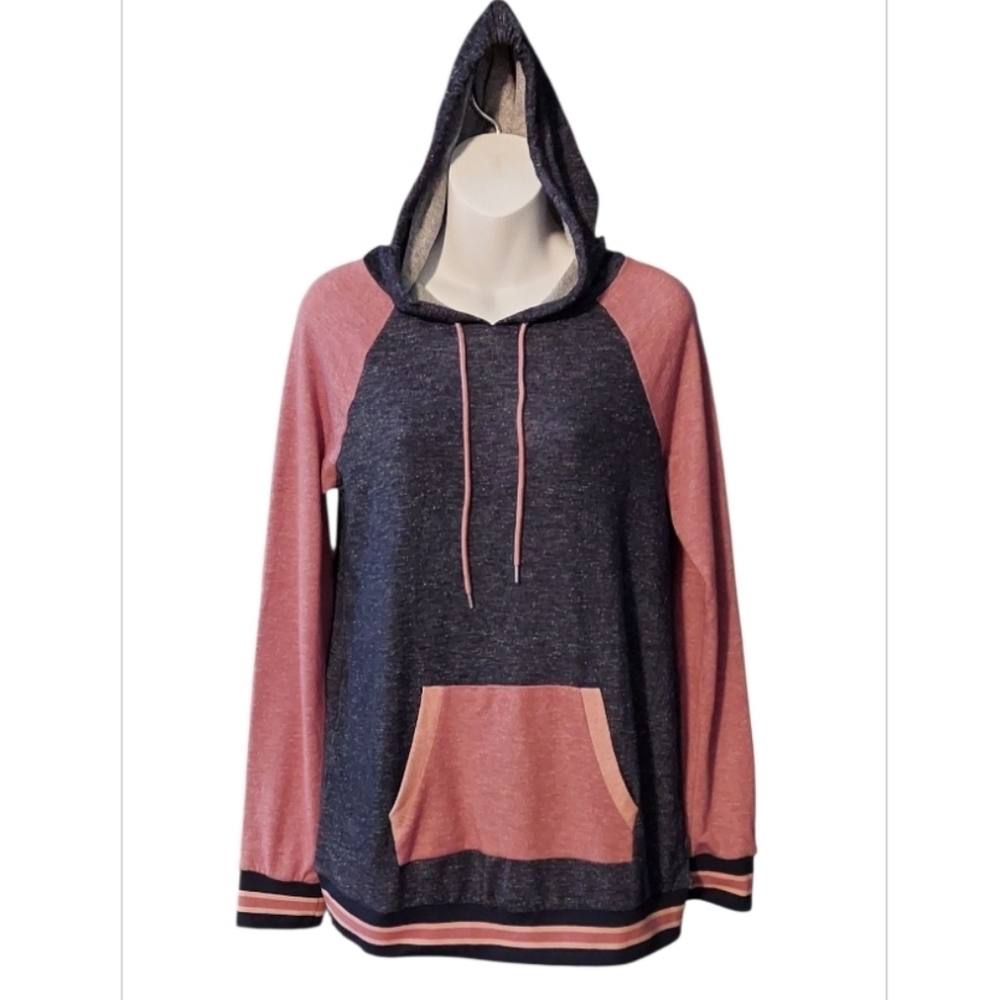 NWT Motherhood Pink and Blue Heather Colorblock Hoodie ~sz S Maternity